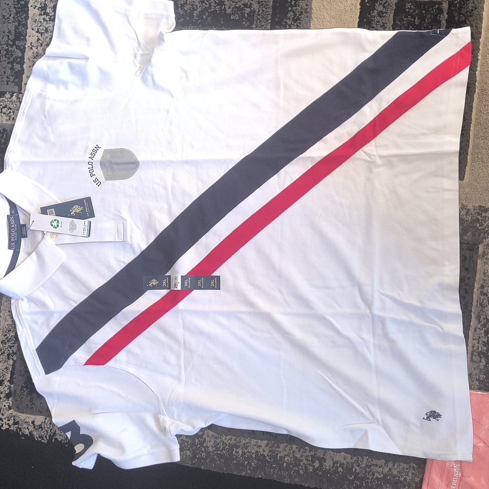 Dress up Polo shirt 3XL white blue and red stripe